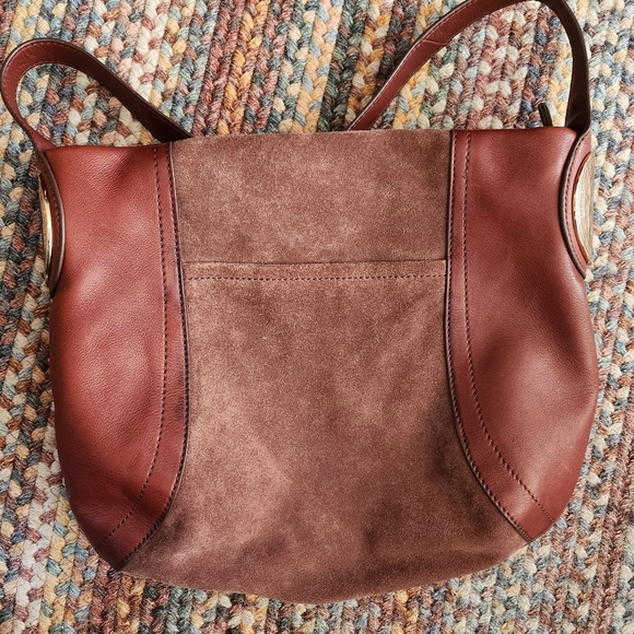 B Makowski Leather and Suede Shoulder Bag Hobo Style - Picture 1 of 16